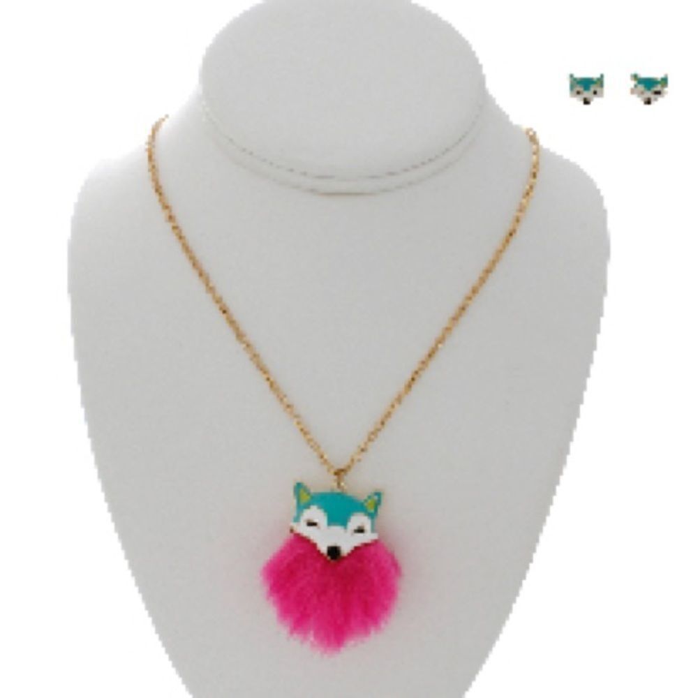 Fox necklace set with coin key ring purse